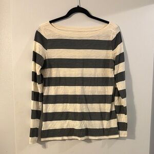 LOFT Cream and Gray Striped Top